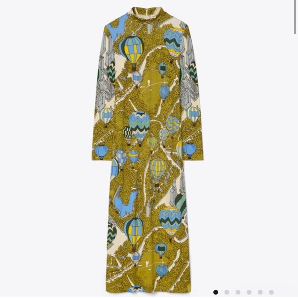 Tory Burch Runway Maxi Dress with Green/Blue Hot Air Balloon Print - Size 10